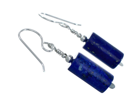Native American Sterling Silver Lapis Bead Hook Dangle Earrings X11091